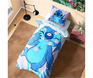 Disney Stitch Set Copripiumino e Federa, Accessori Camera da Letto, Singola o Doppia (Blu Stitch Singolo)