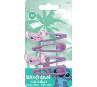 DISNEY Stitch - Set di 4 fermagli per capelli Clic Clacs - Angel - Rosa & Viola - Acconciatura facile - Tutti i tipi di capelli - Prodotto ufficiale