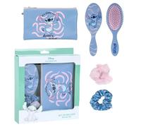 Disney Stitch - Set di accessori per capelli, spazzola per capelli + borsa cosmetica + 2 elastici per capelli, set regalo da 4 pezzi