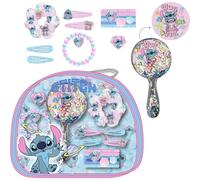 Disney Stitch, set di bellezza per bambini con beauty case trasparente, specchio liquido, elastici e fermagli per capelli, accessori completi per acconciare e giocare ragazze dai 3 anni in su