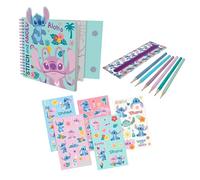 Disney Stitch Set di Cancelleria, Include 6 Matite Colorate, Adesivi, Astuccio e Quaderno con Fogli da Colorare, Set di Cancelleria Regalo per Ragazze