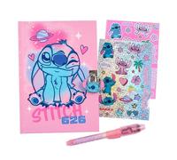 Disney Stitch Set di Cancelleria per Ragazze, Include Quaderno, Adesivi, Penna, Lucchetto e Chiavi, Regalo per Bambine