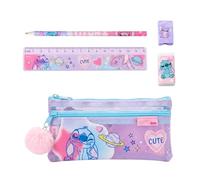Disney Stitch Set di Cancelleria per Ragazze, Include Righello, Matita, Temperino, Gomma e Astuccio, Regalo per Bambine