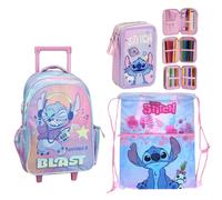 Disney Stitch Set Grande Zaino Trolley con Ruote Scuola Elementare Ragazza M/C