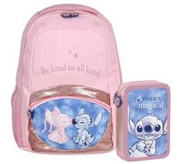 DISNEY Stitch SET SCUOLA per ragazza: ZAINO rinforzato + ASTUCCIO con materiale scolastico, SET SCOLASTICO (Stitch)