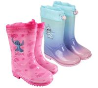 Disney Stitch Stivali da Pioggia Bambina Galosce in PVC Impermeabili Rain Boots Rosa con Dettagli Fucsia e Coulisse Para Schizzi Stivaletti Antiscivolo Cartoon [6605 Azzurro Stitch - 30]