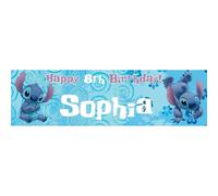Disney Stitch - Striscione di compleanno personalizzato per ragazze, con nome e età, decorazione per feste, grande, 140 cm x 40 cm, sfondo per feste a tema Stitch per bambini