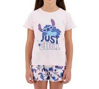 Disney Stitch T-Shirt e Pantaloncini per Bambine, Design Just Chill Pigiama 2 Pezzi per Ragazze, Taglia 10 Anni | Rosa