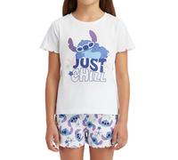 Disney Stitch T-Shirt e Pantaloncini per Bambine, Design Just Chill Pigiama 2 Pezzi per Ragazze, Taglia 12 Anni | Bianco
