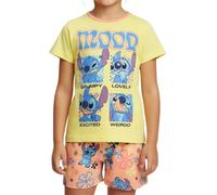 Disney Stitch T-Shirt e Pantaloncini per Ragazze, Pigiama in Morbido Cotone Set Estivo da 2 Pezzi con Stitch 'Mood' per Bambina, Taglia 8 Anni | Giallo