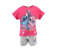 Disney Stitch T-Shirt e Pantaloncini per Ragazze, Pigiama in Morbido Cotone Set Estivo da 2 Pezzi con Design Stitch e Angel 'Forever Together', Taglia 6 Anni | Fuchsia