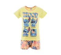 Disney Stitch T-Shirt e Pantaloncini per Ragazze, Pigiama in Morbido Cotone Set Estivo da 2 Pezzi con Stitch 'Mood' per Bambina, Taglia 10 Anni | Giallo