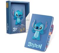 Disney Stitch Taccuino A5 e Penna Biro o Diario Lucchetto e Penna a Sfera Set Cancelleria Ufficio Scuola Regali Bambina (Blu 3D)