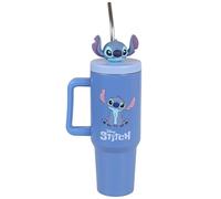 DISNEY Stitch Tazza TERMICA con cannuccia metallica, acciaio inossidabile, tazza da viaggio per auto, GRANDE 1,2 l (D)