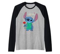 Disney Stitch Valentine's Day with Rose "Love Me..." Maglia con Maniche Raglan