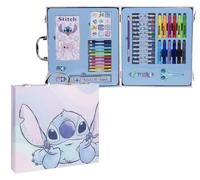 Disney Stitch Valigetta Creativa Deluxe per Bambini | Kit da Disegno Portatile 52 Pezzi con Pennarelli, Pastelli a Cera, Matite Colorate e Accessori | Valigetta da Disegno | Set Creativo da Colorare