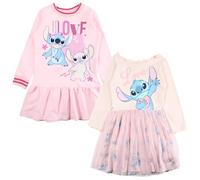 Disney Stitch - Vestito Bambina 100% Cotone Rosa | Abito Maniche Lunghe Morbido e Comodo | Abbigliamento Casual per Bambine 3-8 Anni - Ideale per Scuola, Tempo Libero e Regali [D053 Rosa - 8 Anni]
