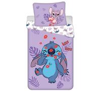 DISNEY Stitch Viola-bianco DOPPIO LATO, biancheria da letto per bambini cotone, cerniera, 100% COTONE 140x200+70x90cm OEKO-TEX (formula 8)