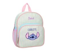 Disney Stitch - Zaino asilo per bambina, personalizzabile con nome, piccolo zaino Lilo & Stitch, con tasca frontale e tasche a rete, cinghie regolabili, Stitch Strisce Menta, 29 x 23 x 8cm, Zaino