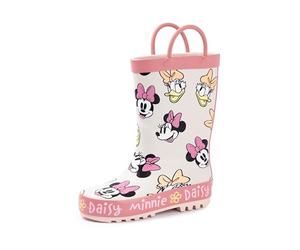 Disney Stivali Wellington per ragazze Minnie Mouse | Stivali di gomma per bambini con stampa integrale del personaggio di Minnie e Daisy in beige e rosa | Stivali di gomma facili da indossare