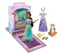 Disney Store Bambola principessa Story (Jasmine di Aladdin), 28 cm, include libro da colorare e vestito aggiuntivo, bambola principessa in abito classico, giocattoli principessa