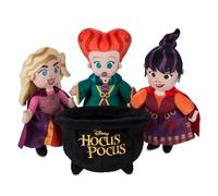 Disney Store Official Hocus Pocus Sanderson Sisters Plush Doll Set - Sarah, Mary & Winifred - Scultura dettagliata in peluche, mantello scintillante, calderone in morbido velluto - Hocus Pocus