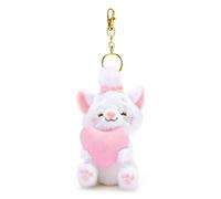 Disney Store Official Piccolo Peluche Portachiavi Minou con Cuore, gattina Bianca, Accessorio per Borse e Zaini, Gli Aristogatti, 13 cm, 3+