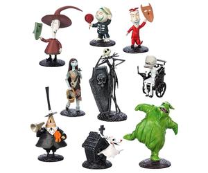 Disney Store Official Set da Gioco con Figurine Nightmare Before Christmas Figurine, 9 Personaggi a Tutto Tondo: Jack Skeletron, Sally, Bau Bau, Zero, Vado, Vedo, Prendo, Sindaco, Dottor Finkelstein
