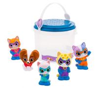 Disney Store Official Set di giochi per il bagnetto SuperKitties, 5 pz., con Bitsy, Ginny, Sparks, Buddy e Mr. Puppypaws, secchiello con coperchio, per bagno, piscina e giardino, dai 6 mesi in su