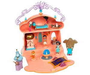 Disney Store Official Set gioco Casa delle bambole Aladdin e Jasmine, 14 cm | Include il Palazzo del Sultano, Abu, il Genio, il tappeto volante e accessori, ideale per giochi di fantasia. Età 3+.