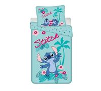 Disney Store Set Copripiumino Lilo e Stitch Hawaii, Cotone, Blu Turchese con Motivo Tropicale, 140x200 cm, Singolo, con Federa 70x90 cm, Chiusura a Cerniera