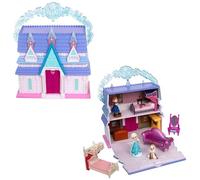 DISNEY STORE Set da gioco ufficiale del castello di Frozen, micro giocattolo include micro figure Elsa, Anna e Olaf, giocattolo da viaggio portatile con manico, giocattoli da viaggio con rivelazioni a