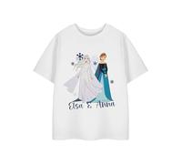 Disney T-Shirt Bianca a Maniche Corte per Ragazze Frozen Elsa e Anna | Maglietta Grafica Princess con Fiocchi di Neve per Bambini | Elsa Anna Film Top