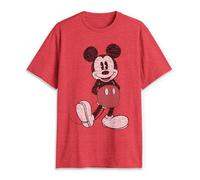 Disney Full Size Mickey Mouse Distressed Look T-Shirt, Rosso mélange, M Uomo