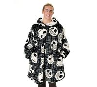 Disney The Nightmare Before Christmas Felpa con Cappuccio indossabile per Adulti | Pullover con Cappuccio in Pile con Zip NMBC in Nero con Stampa del Personaggio di Jack Skellington