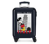 Disney Topolino e Minnie Viaggia per il Mondo Italia Valigia da Cabina Blu 38x55x20 cm ABS Rigido Chiusura Laterale a Combinazione 34L 2 kg 4 Doppie Ruote Bagaglio a Mano