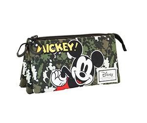 Disney Topolino Surprise-Astuccio Triplo FAN, Verde Militare, 23 x 11 cm