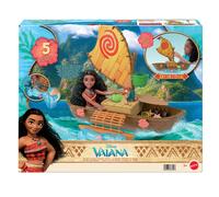 Mattel Disney Oceania - Vaiana Esploratrice dell'Oceano, Set con Bambola e Canoa Galleggiante, Personaggio Heihei, Dondolo e 9 Accessori Ispirati al Film Inclusi, 3+ Anni, JLN22