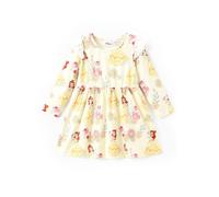 Disney Vestito da principessa per neonata con stampa floreale e maniche lunghe con volant, Giallo, 3-4 anni