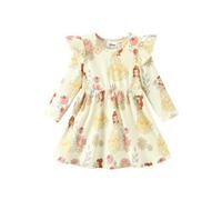 Disney Vestito da principessa per neonata con stampa floreale e maniche lunghe con volant, Giallo, 3-4 anni