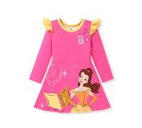 Disney Vestito da principessa per neonata con stampa floreale e maniche lunghe con volant, Rosa, 3-4 anni