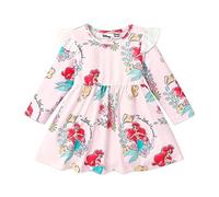 Disney Vestito da principessa per neonata con stampa floreale e maniche lunghe con volant, Rosa-Ariel, 6-9 Mesi