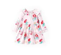 Disney Vestito da principessa per neonata con stampa floreale e maniche lunghe con volant, Rosa-Ariel, 6-9 Mesi