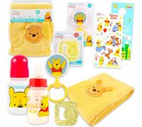 Disney Winnie The Pooh - Set regalo per bambini, 6 pezzi essenziali per neonati, con coperta, sonaglio, bottiglia, massaggiagengive, adesivi per album di ritagli, molto altro ancora, regali per baby