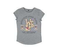 Disney Winnie The Pooh - Winnie The Pooh Collegiate Women's Rolled-Sleeve Melange Grey M