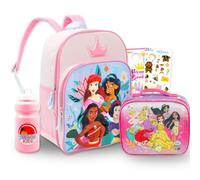 Disney Zaino con portapranzo con set da 40,6 cm, borsa per il pranzo, adesivi, bottiglia d'acqua, altro ancora | Zaino per la scuola Disney Princess per ragazze, Multicolore, Disney Princess Backpack