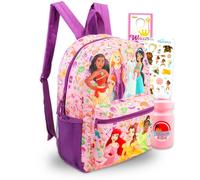 Disney Zaino da principessa per ragazze - Bundle con zaino da scuola da 40,6 cm con Ariel, Rapunzel, Cenerentola, Moana Plus, adesivi, altro | Zaino da scuola per ragazze Disney Princess