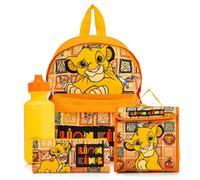Disney Zaino per la scuola per bambini con motivo Re Leone, 4 pezzi, include borsa per il pranzo, bottiglia d'acqua, astuccio, zaino per ragazzi e ragazze con tasca a marsupio, set per il rientro a