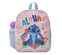 Disney Zaino Scuola Stitch Aloha Colore Rosa con Borraccia 400ml