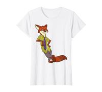 Disney Zootopia Cool Fox Nick Wilde Leaning Maglietta, Donna, Bianco, S